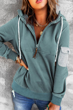 Load image into Gallery viewer, Half Zip Patch Pocket Drawstring Hoodie