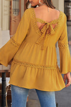 Load image into Gallery viewer, Crochet Three-Quarter Flared Sleeve Blouse