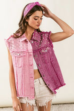 Load image into Gallery viewer, BiBi Pearl & Rhinestone  Decor Contrast Raw Hem Vest Coat