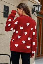 Load image into Gallery viewer, Heart Pattern Lantern Sleeve Round Neck Tunic Sweater