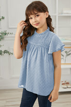 Load image into Gallery viewer, Girls Swiss Dot Smocked Flutter Sleeve Blouse