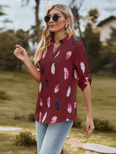 Load image into Gallery viewer, Printed Frill Notched Roll-Tab Sleeve Blouse