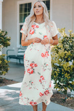Load image into Gallery viewer, Floral Side Slit Cuffed Sleeve Midi Dress
