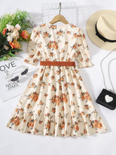 Load image into Gallery viewer, Girls Floral Tied Puff Sleeve Dress