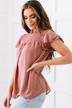 Load image into Gallery viewer, Polka Dot Smocked Flutter Sleeve Blouse