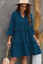 Load image into Gallery viewer, Frill Trim Three-Quarter Flare Sleeve Dress