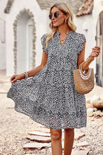 Load image into Gallery viewer, Floral Flutter Sleeve Notched Neck Tiered Dress