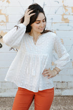Load image into Gallery viewer, Tassel Tie Eyelet Babydoll Blouse