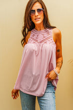 Load image into Gallery viewer, Lace Yoke Grecian Neck Sleeveless Top