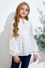 Load image into Gallery viewer, Girls Swiss Dot Spliced Lace Notched Blouse