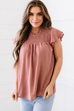Load image into Gallery viewer, Polka Dot Smocked Flutter Sleeve Blouse