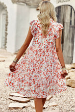 Load image into Gallery viewer, Floral Flutter Sleeve Notched Neck Tiered Dress