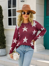 Load image into Gallery viewer, Star Round Neck Dropped Shoulder Sweater