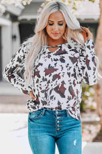 Load image into Gallery viewer, Cow Print Keyhole Long Sleeve Top