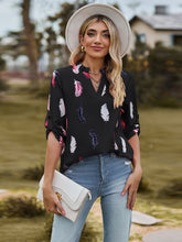 Load image into Gallery viewer, Printed Frill Notched Roll-Tab Sleeve Blouse
