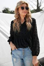 Load image into Gallery viewer, Swiss Dot Frilled Notched Neck Blouse