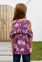 Load image into Gallery viewer, Girls Floral Cold-Shoulder Ruffled Top