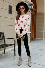 Load image into Gallery viewer, Heart Pattern Lantern Sleeve Round Neck Tunic Sweater