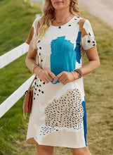 Load image into Gallery viewer, Mixed Print Round Neck T-Shirt Dress