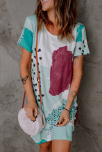 Load image into Gallery viewer, Mixed Print Round Neck T-Shirt Dress