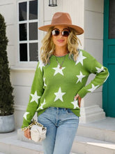 Load image into Gallery viewer, Star Round Neck Dropped Shoulder Sweater