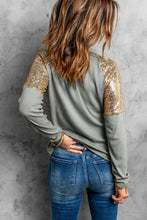 Load image into Gallery viewer, Leopard Sequin Round Neck Long Sleeve Top