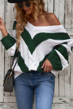 Load image into Gallery viewer, Chevron Cable-Knit V-Neck Tunic Sweater