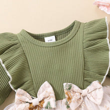 Load image into Gallery viewer, Girls Floral Bow Detail Ruffle Shoulder Tulle Dress