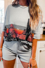 Load image into Gallery viewer, Waffle-Knit Printed Half Sleeve Top and Shorts Set