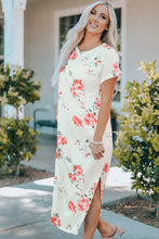 Load image into Gallery viewer, Floral Side Slit Cuffed Sleeve Midi Dress