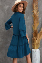 Load image into Gallery viewer, Frill Trim Three-Quarter Flare Sleeve Dress