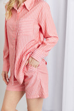 Load image into Gallery viewer, Zenana Striped Shirt and Shorts Loungewear Set in Deep Coral
