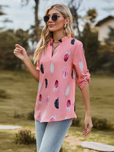 Load image into Gallery viewer, Printed Frill Notched Roll-Tab Sleeve Blouse