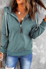 Load image into Gallery viewer, Half Zip Patch Pocket Drawstring Hoodie
