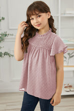 Load image into Gallery viewer, Girls Swiss Dot Smocked Flutter Sleeve Blouse