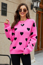 Load image into Gallery viewer, Heart Pattern Lantern Sleeve Round Neck Tunic Sweater