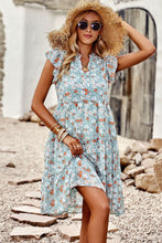 Load image into Gallery viewer, Floral Flutter Sleeve Notched Neck Tiered Dress