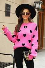Load image into Gallery viewer, Heart Pattern Lantern Sleeve Round Neck Tunic Sweater