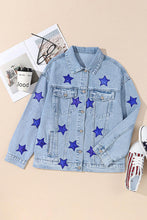 Load image into Gallery viewer, Pocketed Geometric Collared Neck Denim Jacket