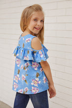Load image into Gallery viewer, Girls Floral Cold-Shoulder Ruffled Top
