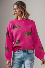Load image into Gallery viewer, Tiger Pattern Round Neck Drop Shoulder Sweater