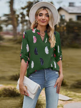 Load image into Gallery viewer, Printed Frill Notched Roll-Tab Sleeve Blouse