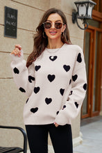 Load image into Gallery viewer, Heart Pattern Lantern Sleeve Round Neck Tunic Sweater