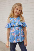 Load image into Gallery viewer, Girls Floral Cold-Shoulder Ruffled Top