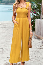 Load image into Gallery viewer, Frill Trim Tie Shoulder Wide Leg Jumpsuit with Pockets