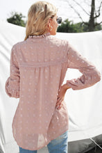 Load image into Gallery viewer, Swiss Dot Frilled Notched Neck Blouse