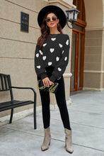 Load image into Gallery viewer, Heart Pattern Lantern Sleeve Round Neck Tunic Sweater