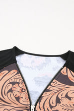Load image into Gallery viewer, Printed Zip-Collar Short Raglan Sleeve Tee