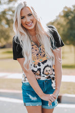 Load image into Gallery viewer, Printed Zip-Collar Short Raglan Sleeve Tee