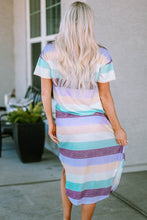 Load image into Gallery viewer, Striped V-Neck Curved Hem Midi Dress